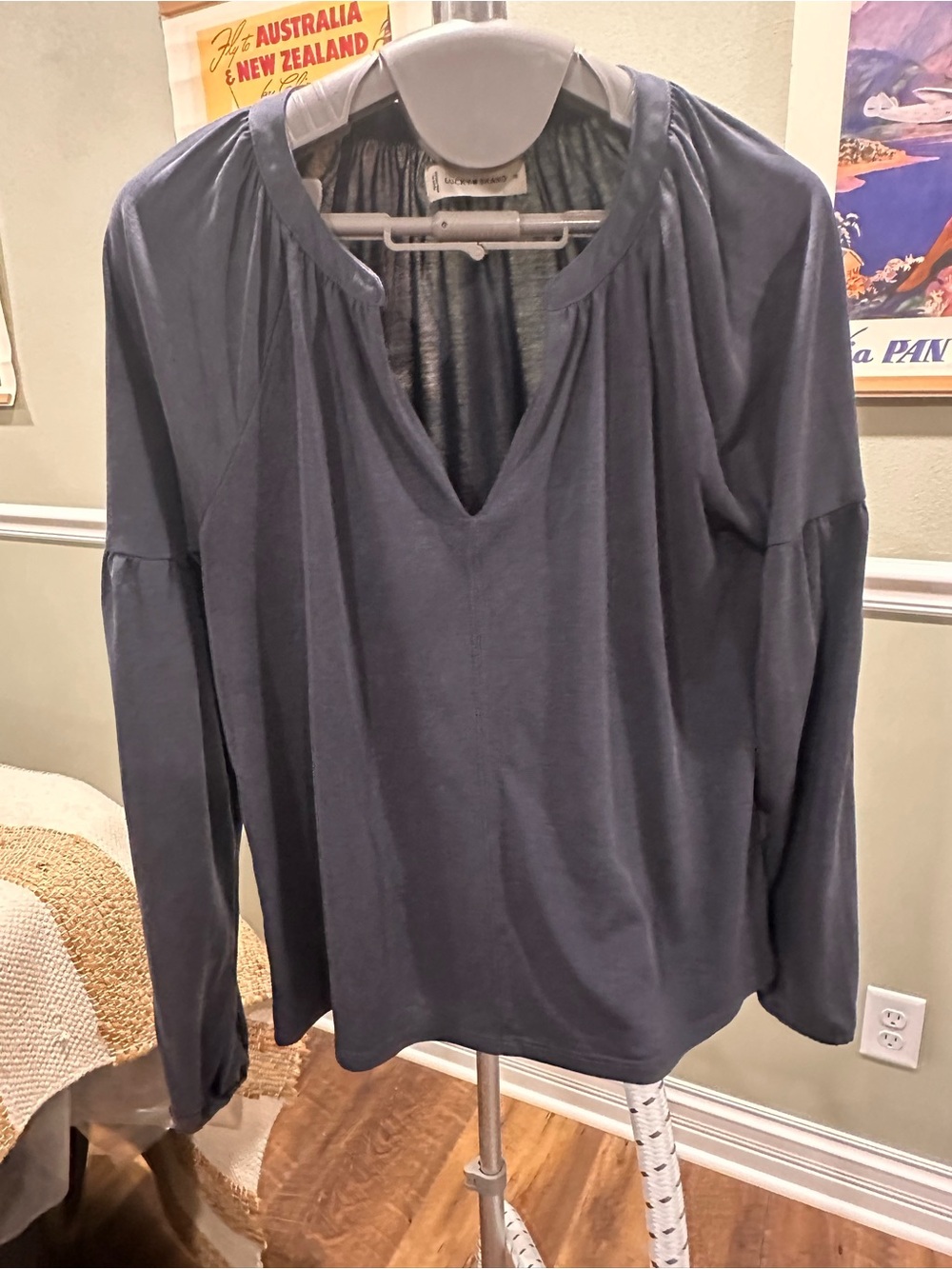 Lucky Brand V-Neck Long Sleeve Top - Slate -Size XS